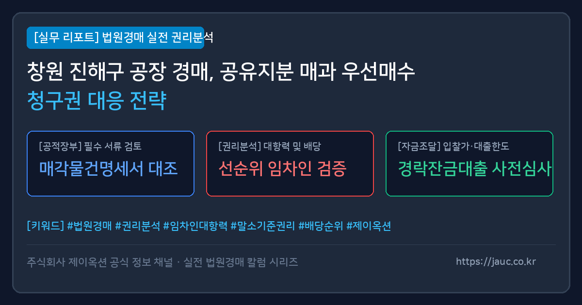 창원 진해구 공장 경매 공유지분 및 우선매수청구권 대응 절차 요약 인포그래픽